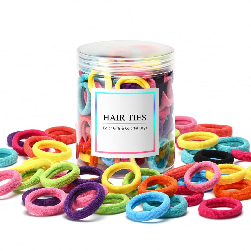 Omszte,100 Pcs Baby Hair Ties, Seamless Cotton Toddler Hair Ties for Girls and Kids, Multicolor Small Soft Hair Elastics Ponytail Holders(10Colors) - Image 1